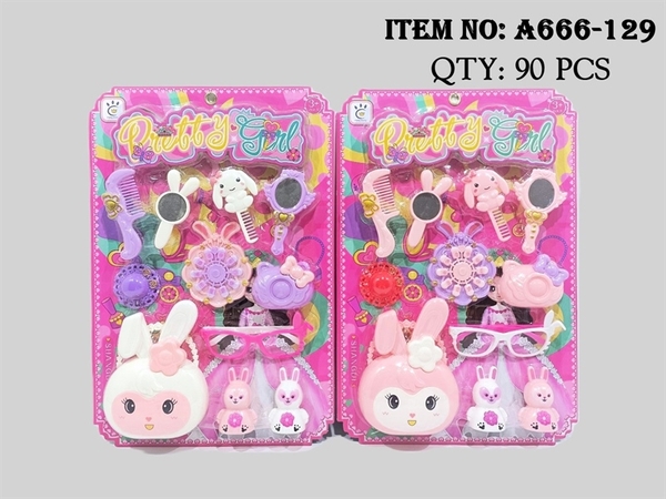 A666-129  VỈ TRANG ĐIỂM GIỎ XÁCH THỎ, MẮT KIẾNG, LƯỢC, MÁY CHỤP HÌNH + 2C THỎ