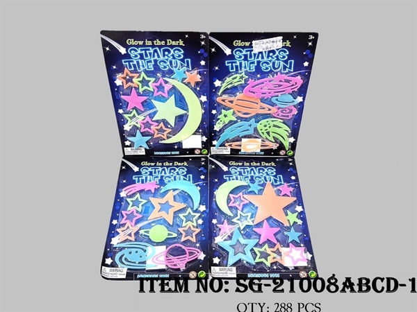 SG-21008ABCD-1  VỈ DÁN TRANG TRÍ NGÔI SAO DẠ QUANG ĐỦ MẪU