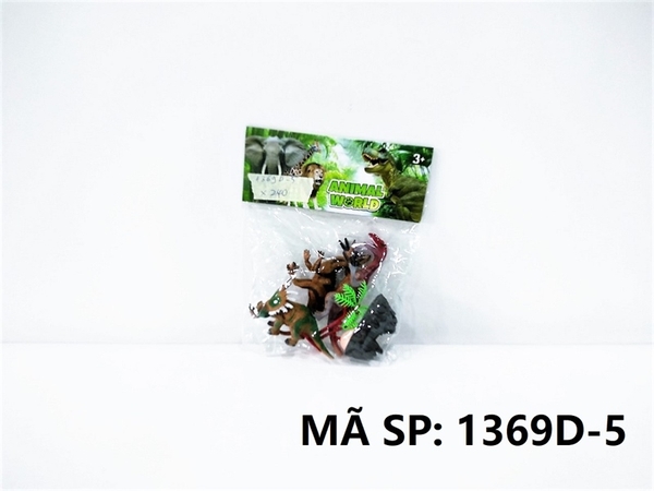 1369D-5  TÚI THÚ KHỦNG LONG 3C + TRỨNG + CÂY + ĐÁ (PVC)   Animal World