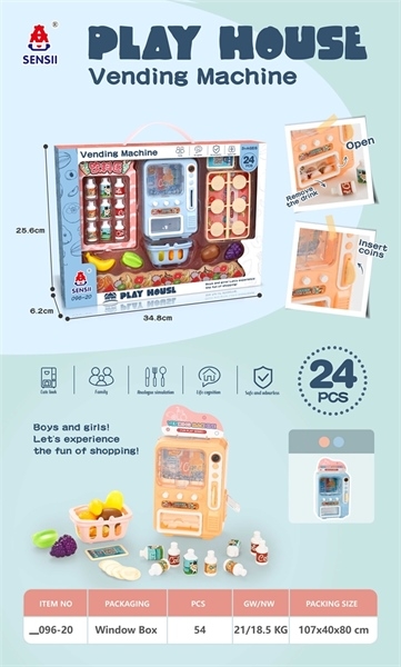 _096-20  HỘP MÁY BÁN NƯỚC NGỌT KHÔNG PIN + TRÁI CÂY + GIỎ SIÊU THỊ