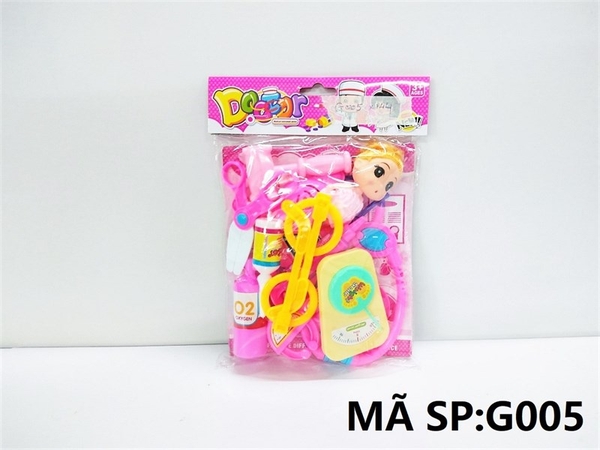 G005  TÚI BÁC SĨ TAI NGHE HỒNG, MẮT KIẾNG, KÉO + 1C BÉ CHIBI (PVC)   X001, X002, X003, X004