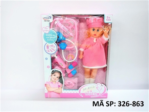 326-863 HỘP BÁC SĨ TAI NGHE PIN NÚT ĐÈN, KIM TIÊM, THUỐC, MẮT KIẾNG, KÉO + 1C BABY PIN NHẠC