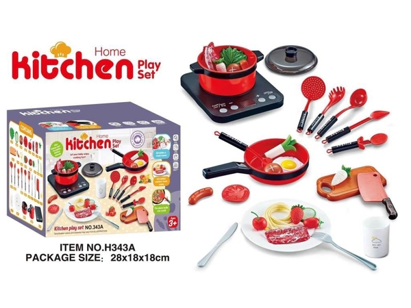 H343A  HỘP BẾP ĐIỆN TỪ PIN, NỒI, CHẢO, THỊT, RAU CỦ, MUỖNG, THỚT 33 MIẾNG