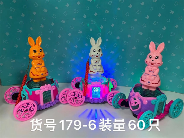 179-6  THỎ ĐỨNG XE BÍ NGÔ XOAY PIN NHẠC ĐÈN (LỒNG ĐÈN)