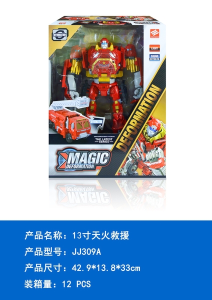 JJ309A  HỘP RÁP ROBO BIẾN HÌNH XE CÔNG TRÌNH CỨU HỎA THANG PIN NÚT