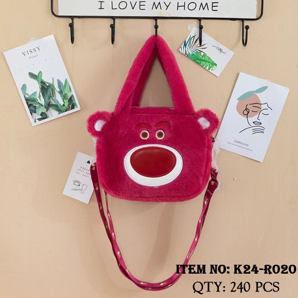 K24-R020  GIỎ XÁCH NHỒI BÔNG GẤU DÂU