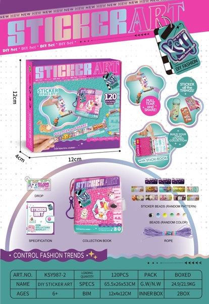 KSY987-2  HỘP MIẾNG DÁN STICKER + SỔ DÁN + VÒNG TAY HẠT