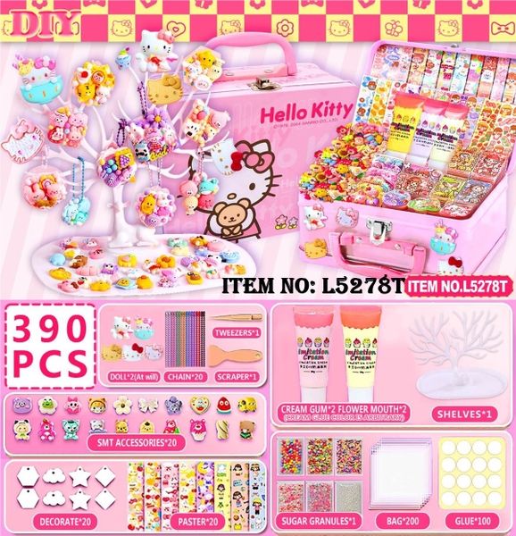L5278T  HỘP VALI THIẾC KITTY BỘ DÁN TRANG TRÍ MÓC KHÓA, KẸP + KEO + GIÁ ĐỠ TRƯNG BÀY NAI