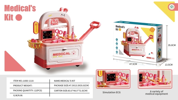 L666-111A  HỘP XE ĐẨY KỆ BÁC SĨ THỎ, MẮT KIẾNG, KIM TIÊM