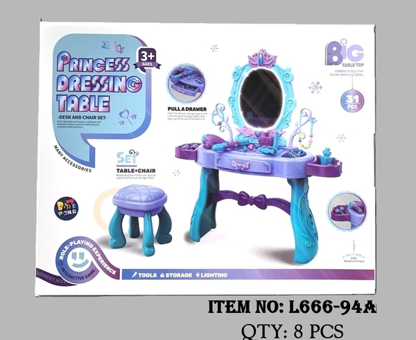 L666-94A  HỘP KỆ BÀN TRANG ĐIỂM PIN GƯƠNG + GHẾ