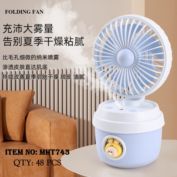 MHT743  HỘP QUẠT PIN HƠI NƯỚC LY + SẠC USB