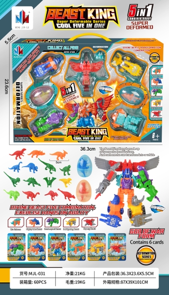 MJL-031  HỘP RÁP ROBO BIẾN HÌNH THÚ 5 IN 1 + TRỨNG KHỦNG LONG