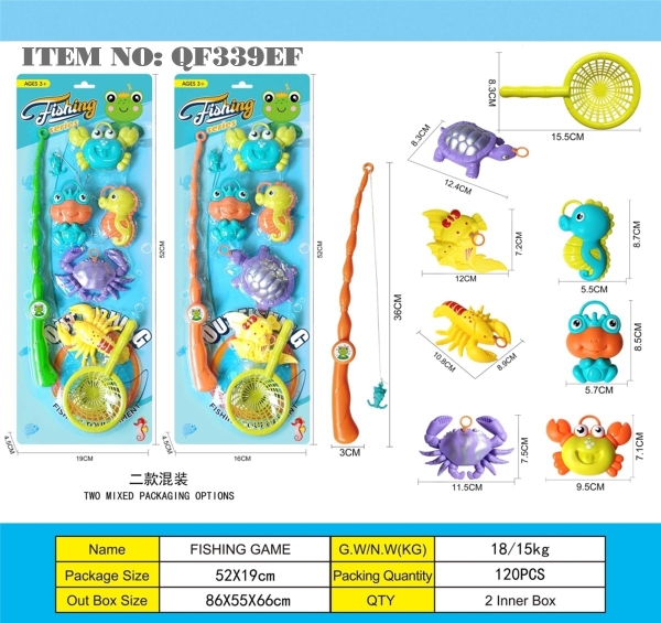 QF339EF  VỈ CÂU CÁ 1 CẦN MÓC + 5C (CUA, ẾCH, CÁ NGỰA, TÔM) + VỢT