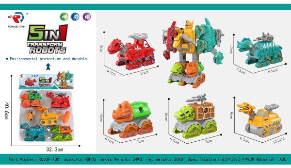 RL589-18B  TÚI XE CÔNG TRÌNH KHỦNG LONG TRỚN BIẾN HÌNH ROBO 5C ĐỦ MẪU + ỐC VÍT