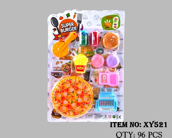 XY521  VỈ BẾP BÁNH PIZZA CẮT, MÁY TÍNH TIỀN, KHOAI TÂY, HAMBUGER, DAO CẮT