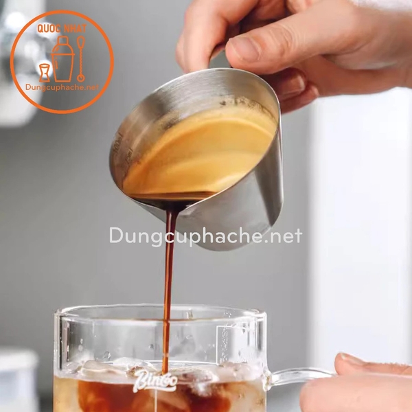 Ly đong cà phê inox 100ml (MÀU THÉP)- Có VẠCH +10%