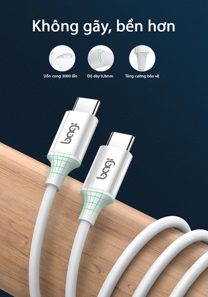 Combo sạc nhanh Bagi chuẩn PD củ sạc 20W dây Type-c to Type-C CB-PD20n-C