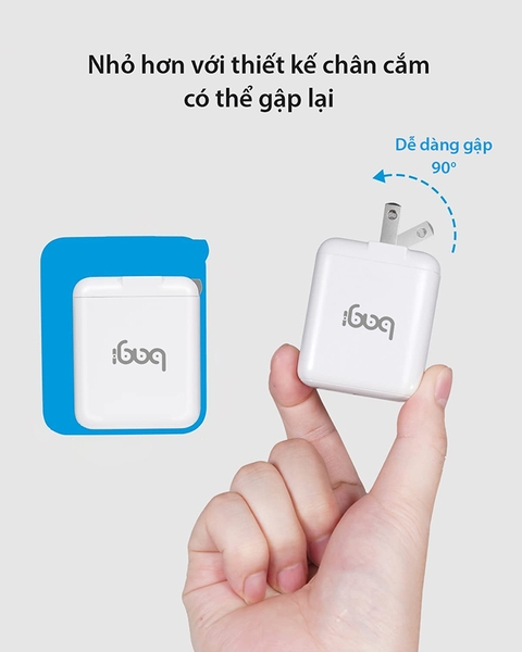 Củ sạc nhanh Bagi 30W 2 cổng USB Type-C PD30W
