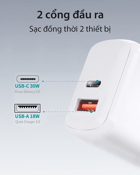 Củ sạc nhanh Bagi 30W 2 cổng USB Type-C PD30W