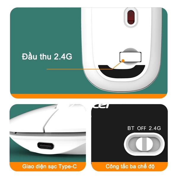 Chuột không dây không ồn acer OMR050 Bluetooth 2.4Ghz