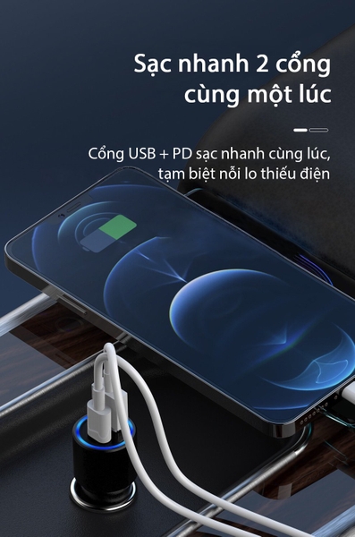 Củ sạc nhanh ôtô 2 cổng PD20W