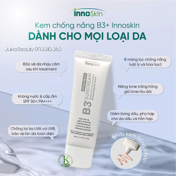 Kem Chống Nắng Nâng Tone Innoskin B3+ Suncream SPF50+ PA++++ 50g
