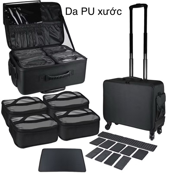 Cốp Kéo Trang Điểm Da Pu Kháng Nước Kèm 4 Túi