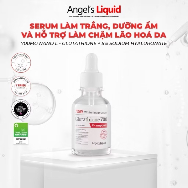 Serum Dưỡng Trắng Da, Cấp Ẩm Đa Tầng Angel's Liquid Glutathione 700mg + 5% HA 7Day Whitening Program