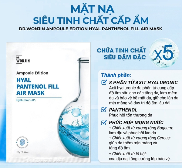 (10 miếng/hộp) Mặt Nạ Giấy Dưỡng ẩm, Dưỡng Sáng Da Dr.Wonjin Ampoule Edition Fill Air Mask
