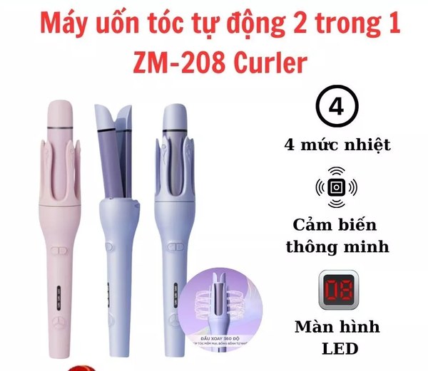 Máy Uốn Tóc Xoăn  Tự Động Xoay 360 Độ 28mm Automatic Curler 2 in 1 Chất Liệu Gốm Sứ ZM-208
