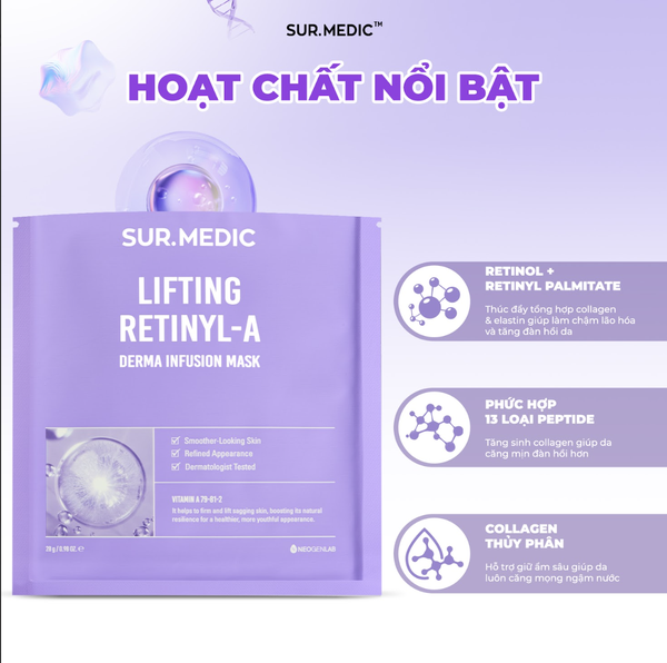 (10 Miếng/Hộp) Mặt Nạ Nâng Cơ Sur.Medic Derma Infusion Mask Lifting Retinyl-A 28g