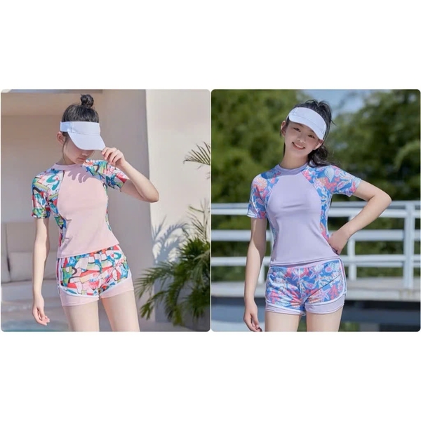 SET BỘ BƠI MẸ VÀ BÉ 2 MÀU HỒNG TÍM PHỐI
