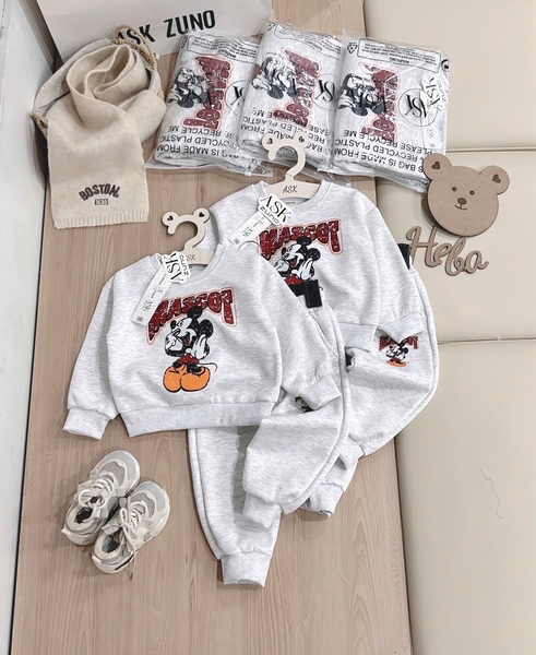 BỘ DÀI NỈ HAI DA MICKEY XÁM BÉ GÁI