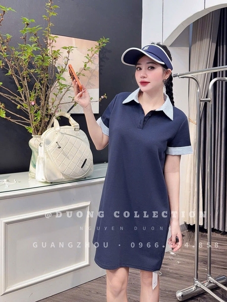 VÁY THAN PHỐI CỔ TAY KẺ NỮ SẴN(SALE 100k)