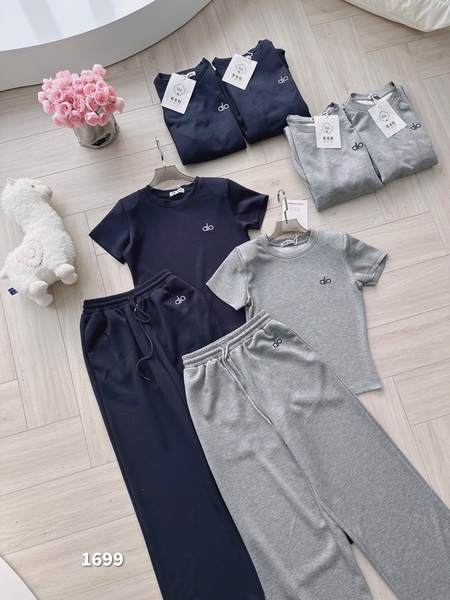 SET THÊU ALO QUẦN SUÔNG TONE 2 MÀU GHI XÁM NỮ SẴN