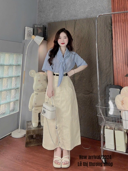 SET SƠ MI XANH KÈM CHÂN VÁY THÔ NỮ (XẢ 119k)