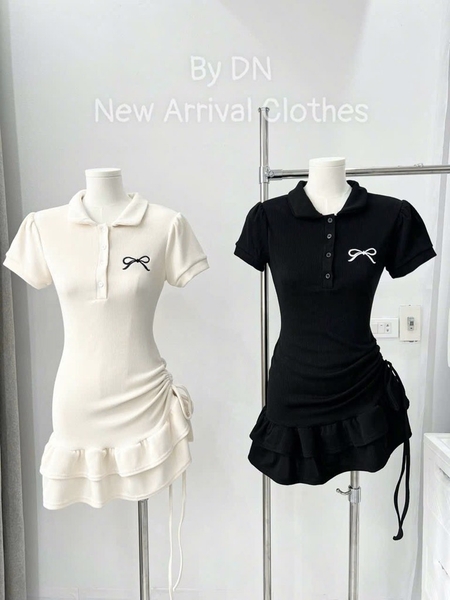 VÁY ÔM BODY CỔ BỂ POLO PHỐI ĐUÔI VÂY XOÈ TẦNG NỮ SẴN