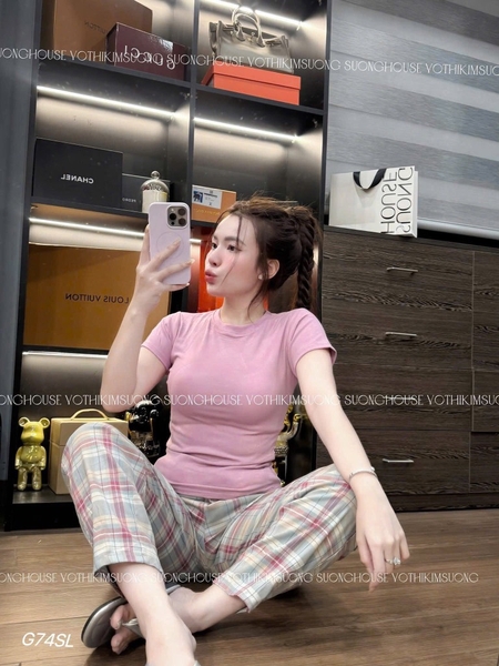 SET COTTON ÁO ÔM QUẦN KẺ NỮ