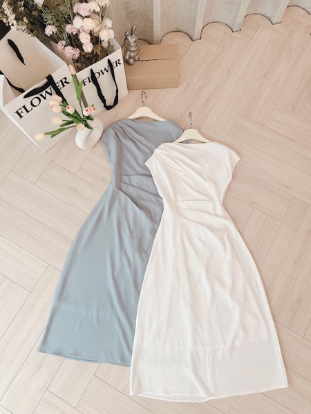 VÁY DÀI LI EO CỔ ĐỔ 2 LỚP NỮ SẴN (SALE 139k)