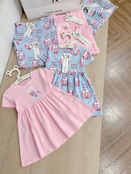 SET 2 VÁY BABYTHREE HỒNG XANH BÉ GÁI