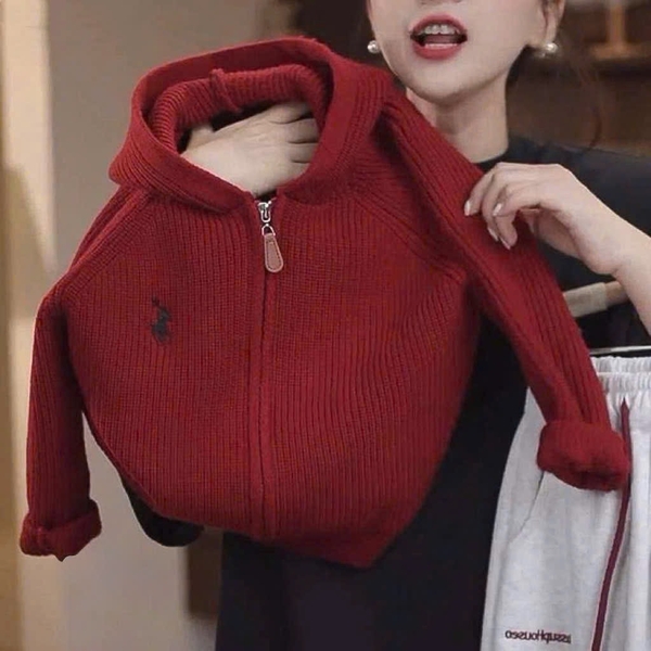 ÁO KHOÁC LEN CÓ MŨ THÊU NGỰA ĐỎ DÀI TAY BÉ TRAI BÉ GÁI