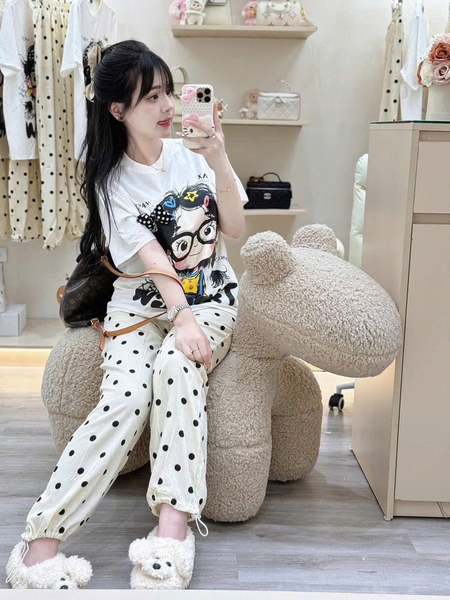 SET ÁO CÔ GÁI QUẦN CHẤM BI NỮ