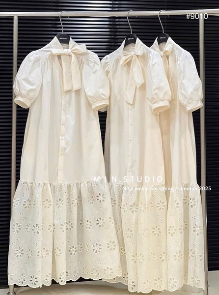 VÁY SUÔNG MAXI NƠ CỔ NỮ SẴN ( XẢ 99k )