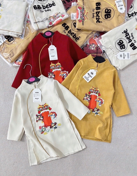 ÁO DÀI HOẠ TIẾT KỲ LÂN BÉ TRAI SẴN- ( SALE 50K)