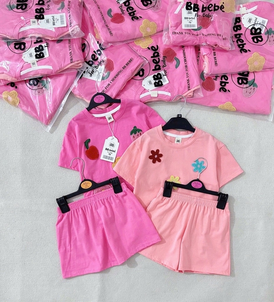 SET COTTON HOA QUẢ NỔI TONE HỒNG BÉ GÁI(SALE 89k)