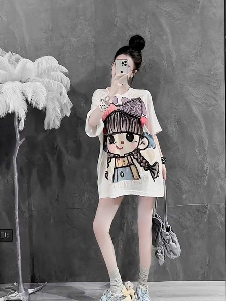 ÁO PHÔNG COTTON TÀU IN HÌNH CÔ GÁI NỮ