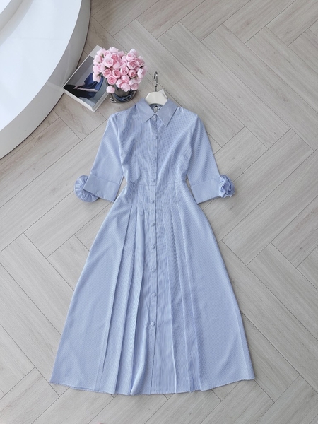 VÁY KẺ LI TRƯỚC HOA TAY CÚC BỌC NỮ SẴN