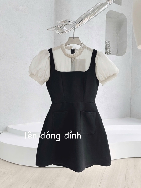 VÁY PHỐI XẾP LI CỔ TAY BỒNG NỮ SẴN( SALE 144k )