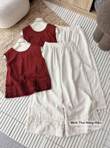 SET BỘ ÁO BALO ĐỎ REN KÈM QUẦN SUÔNG REN NỮ SẴN