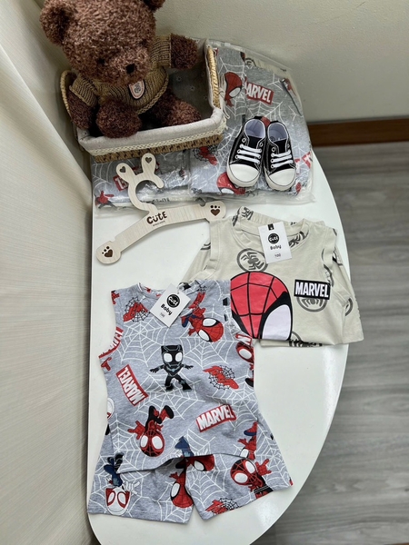 SÉT 2 BỘ BA LỖ COTTON NGƯỜI NHỆN MARVEL TONE GHI BÉ TRAI( SALE 95k)